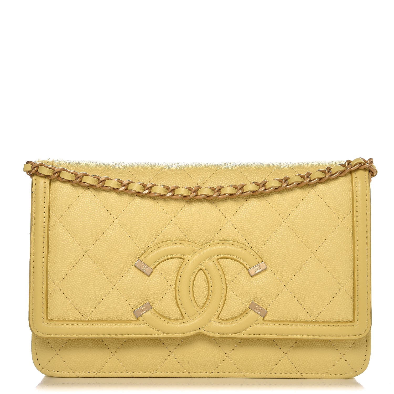 Chanel Caviar Quilted CC Filigree Wallet On Chain WOC Yellow 1 of 9