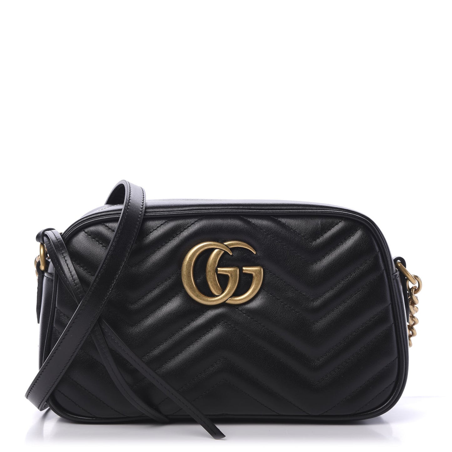 Calfskin Matelasse Small GG Marmont Chain Shoulder Bag Black