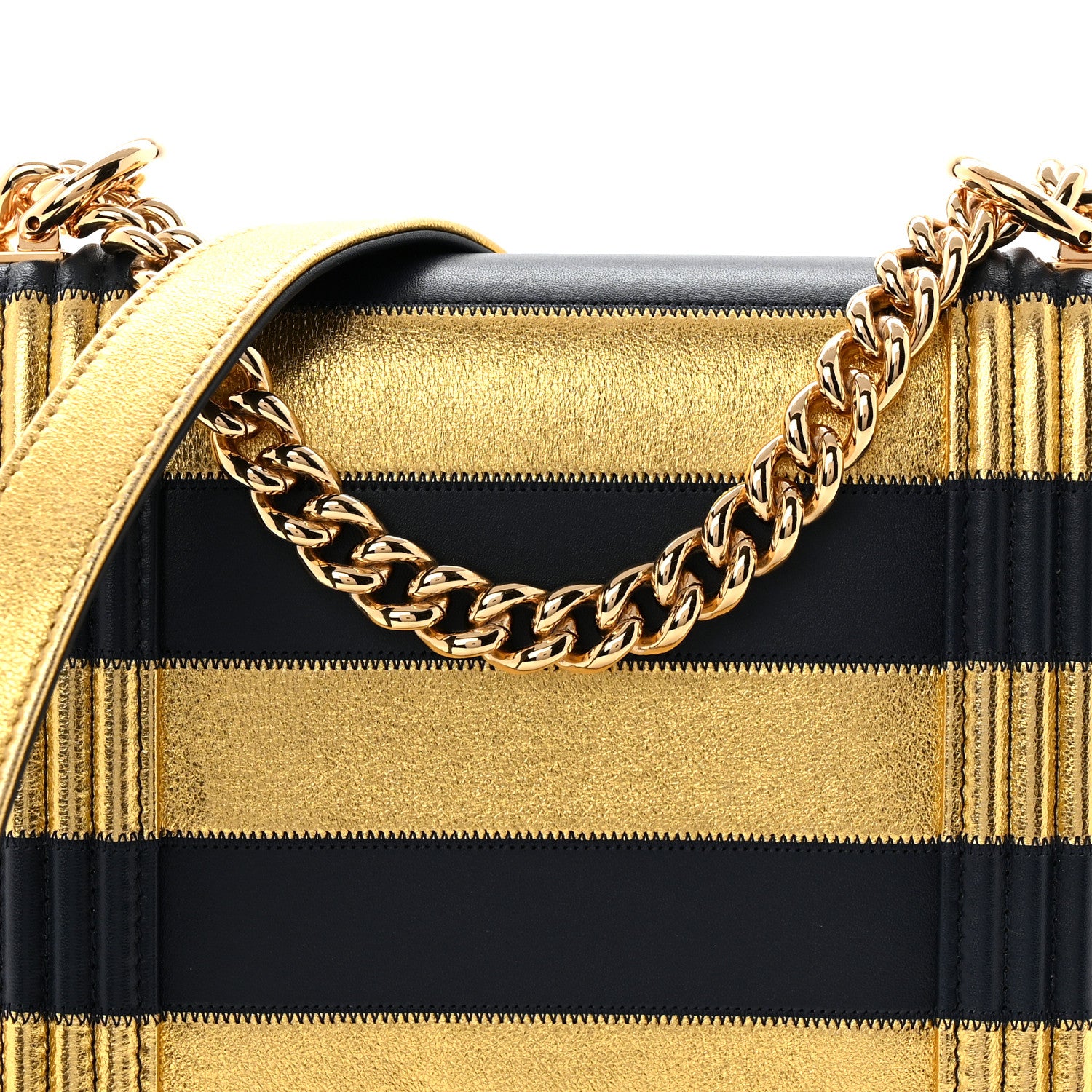 Chanel Metallic Lambskin Striped North South Boy Flap Navy Gold 8 of 10