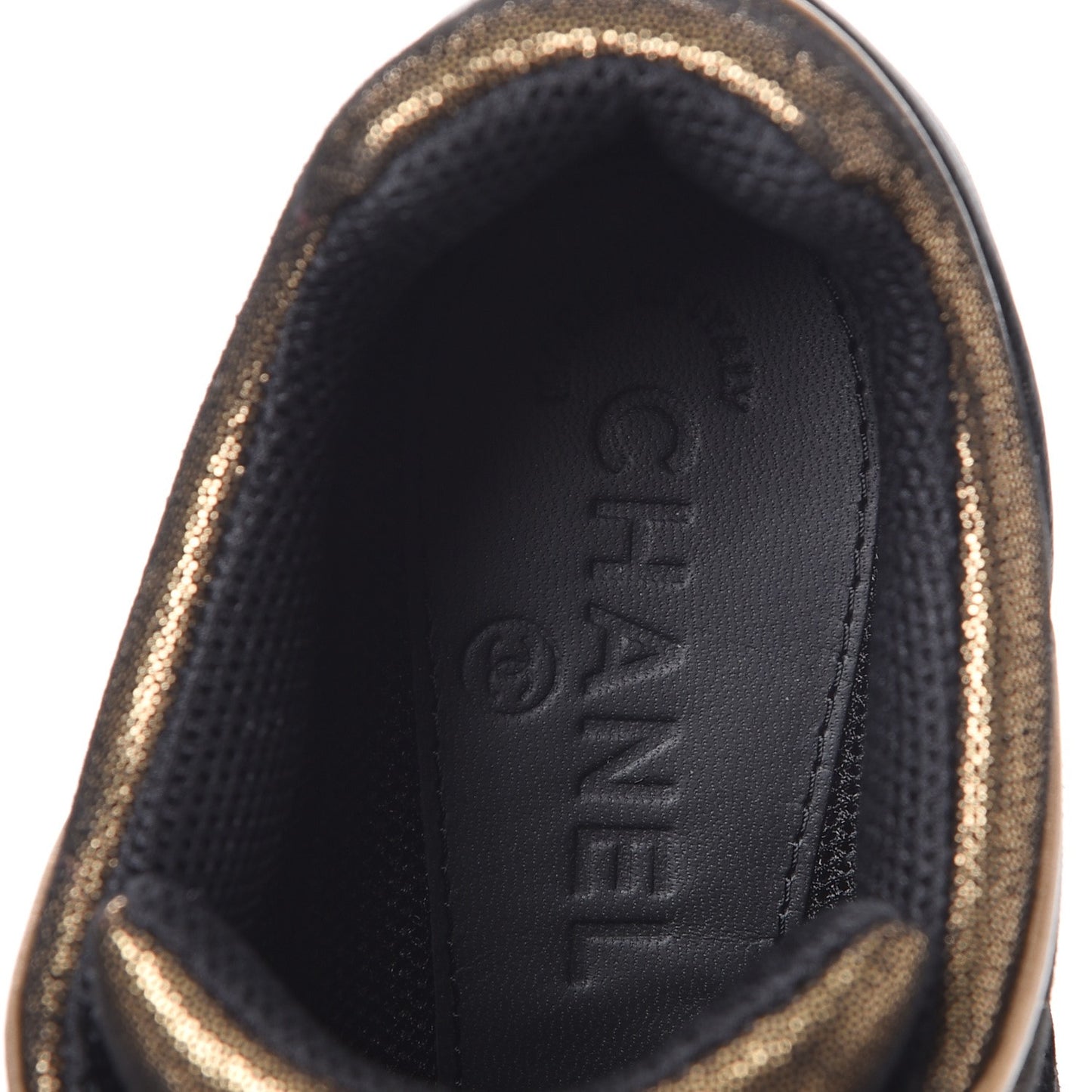 Metallic Fabric Calfskin Womens CC Sneakers 36 Golden Brown