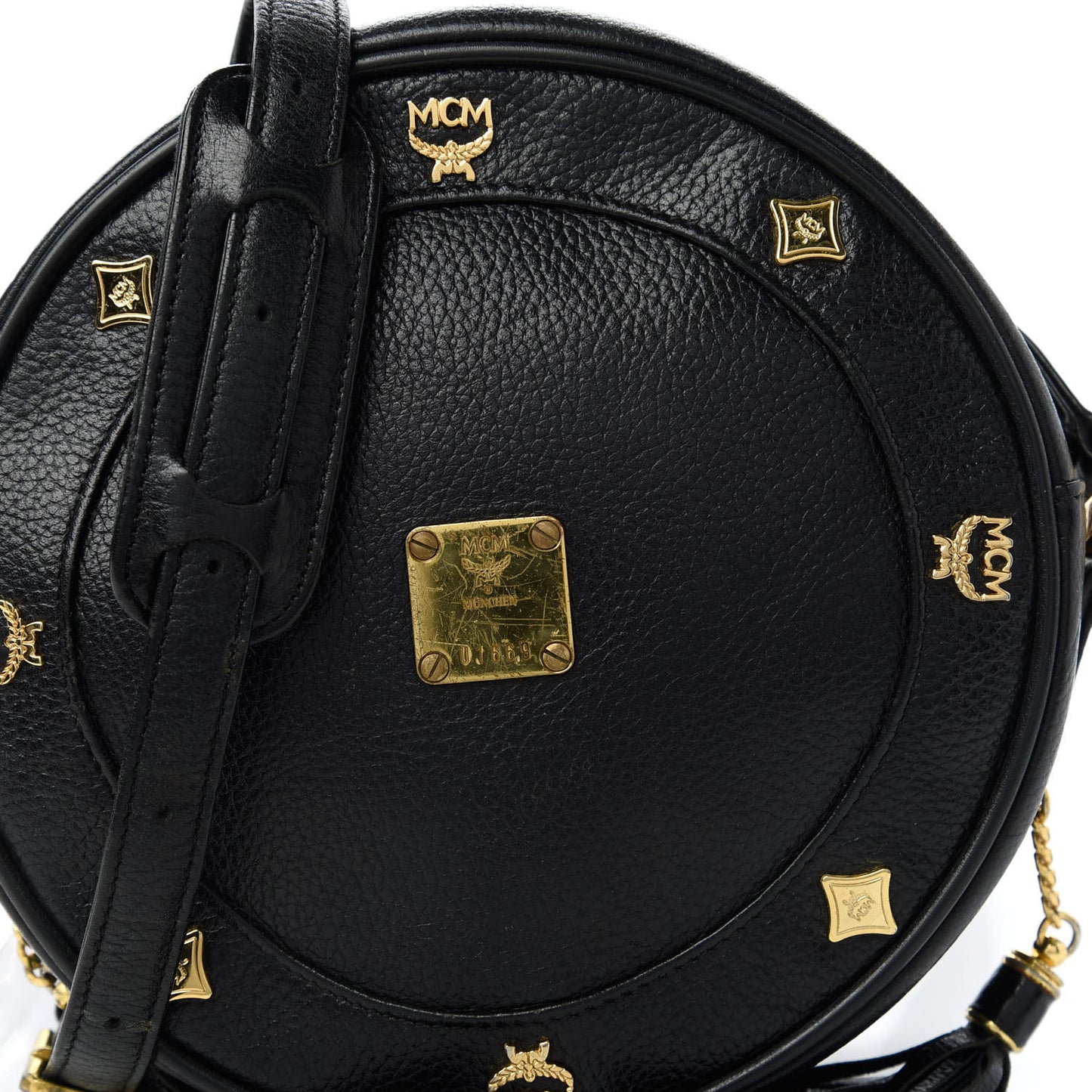 Grained Calfskin Studded Heritage Tambourine Black