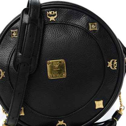 MCM Grained Calfskin Studded Heritage Tambourine Black 9 of 10