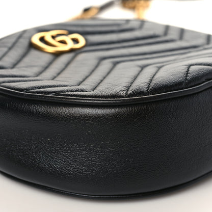 Gucci Azalea Calfskin Matelasse Heart Mini GG Marmont Round Shoulder Bag Black 8 of 9