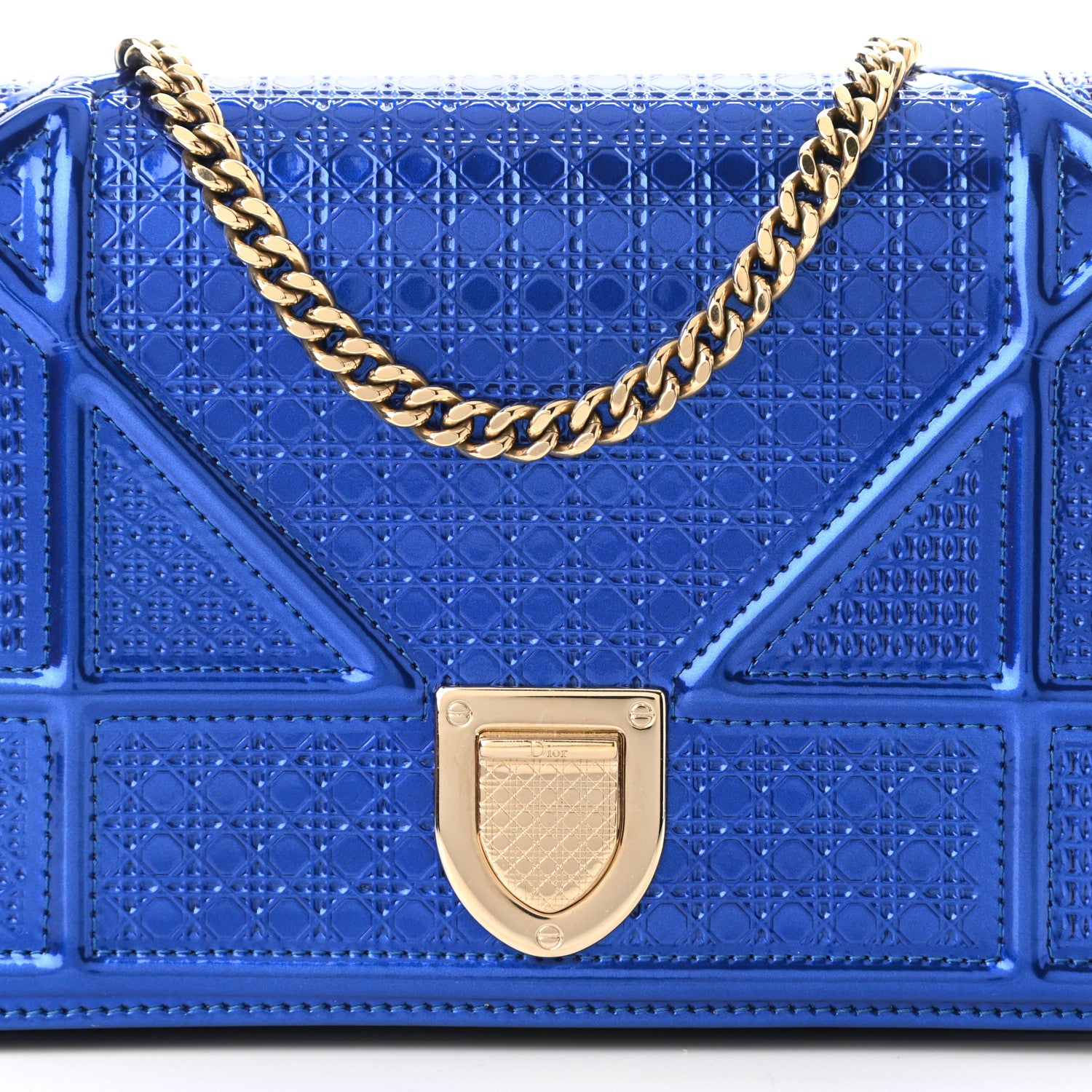 Christian Dior Metallic Patent Micro-Cannage Diorama Wallet on Chain Pouch Mirror Blue 8 of 11