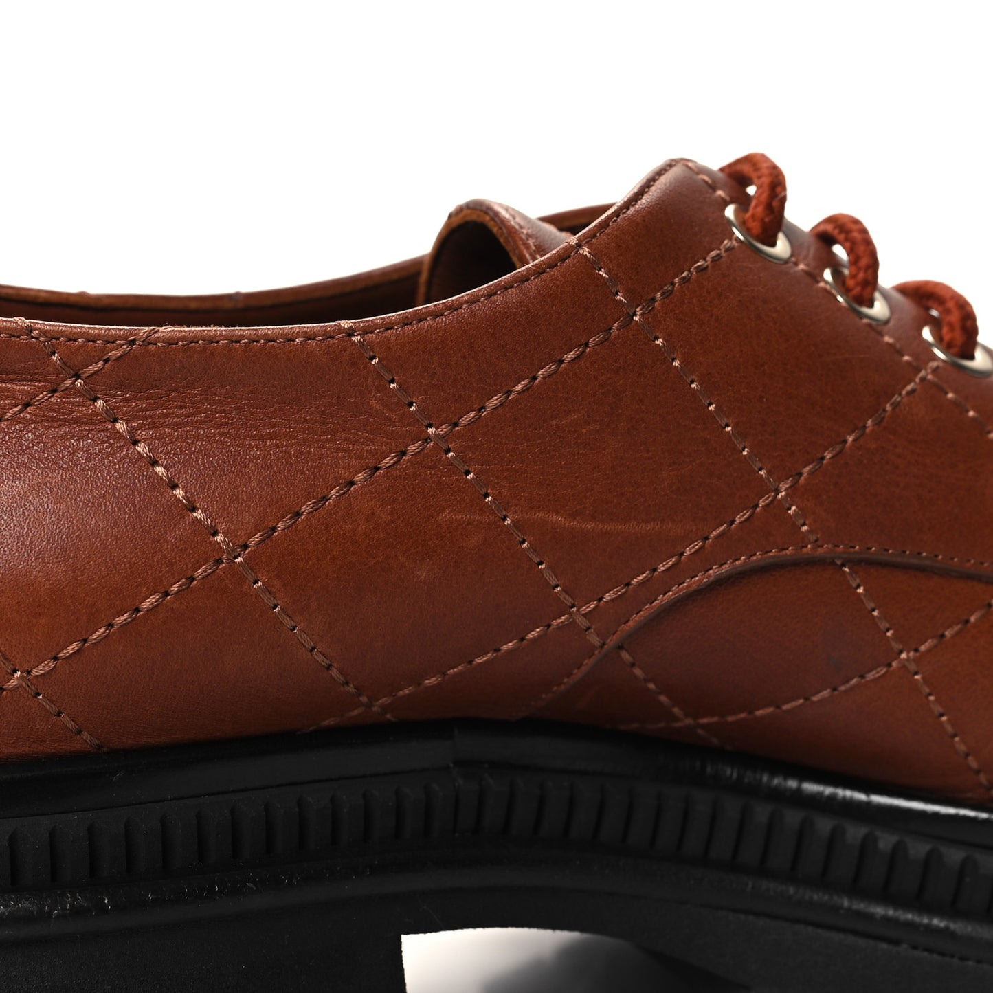 Calfskin Patent Stitched Cap Toe Lace Up Oxfords 36.5 Brown Black