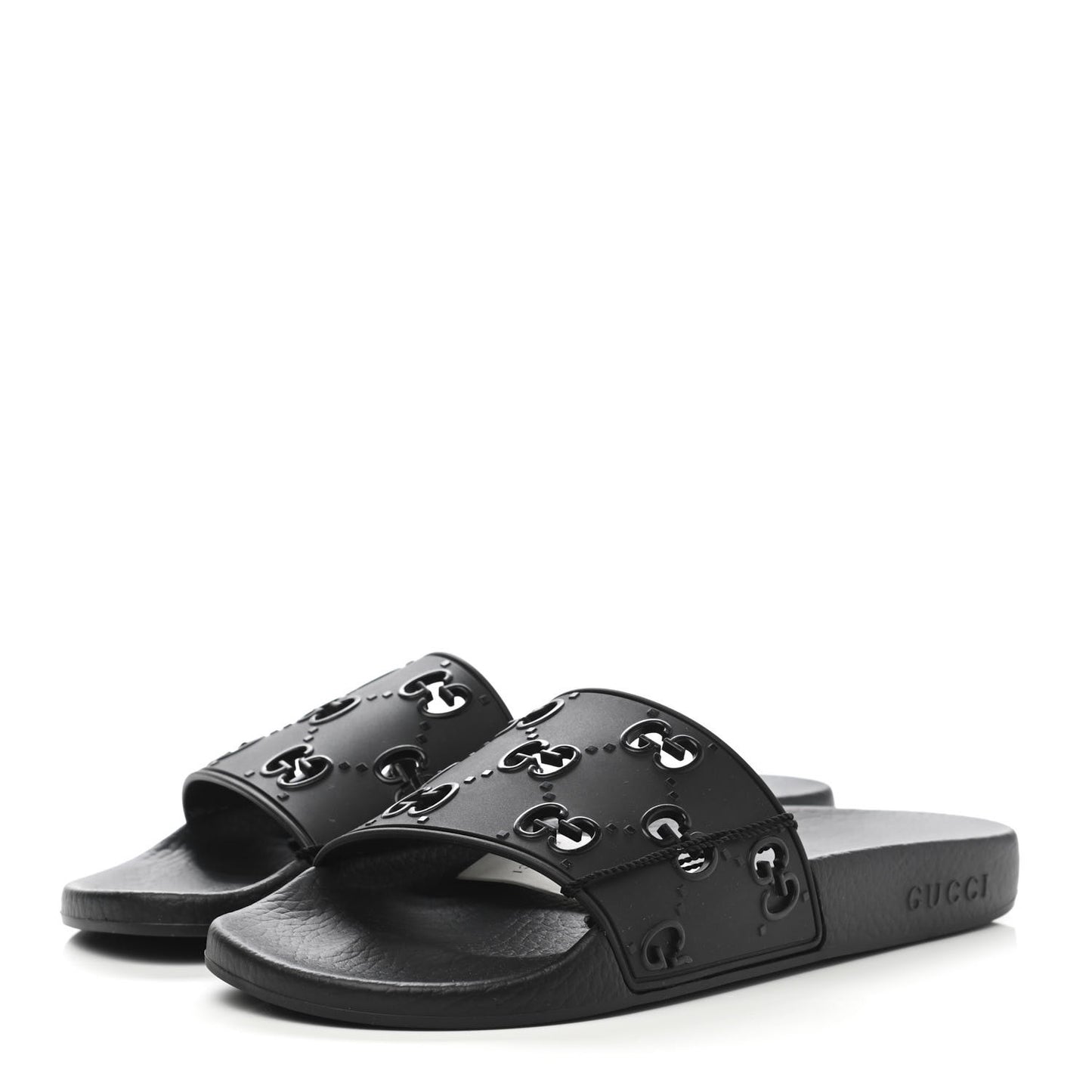 Rubber GG Monogram Perforated Womens Slide Sandals 40 Black