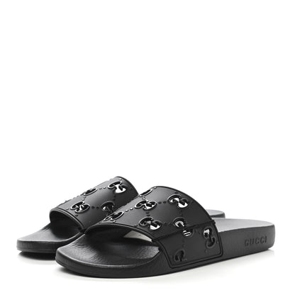 Gucci Rubber GG Monogram Perforated Womens Slide Sandals 40 Black 3 of 7