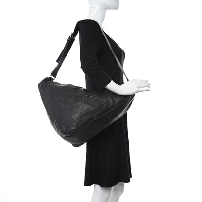 Prada Vitello Daino Triangle Shoulder Bag Black 2 of 9
