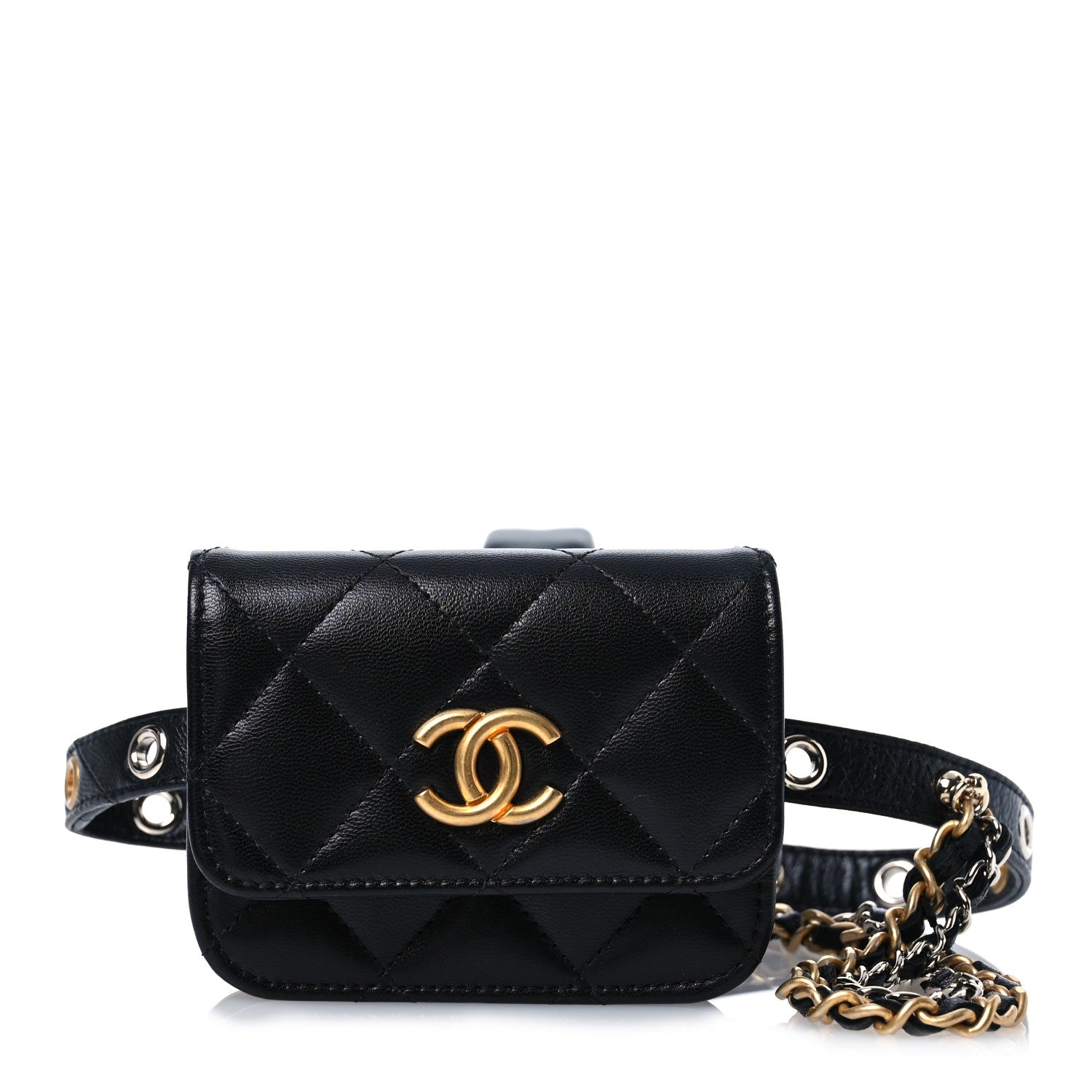 Chanel Goatskin Quilted Punk Essentials Chain Mini Flap Belt Bag Black 1 of 11