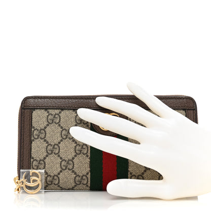 Gucci GG Supreme Monogram Web Ophidia Zip Around Wallet Brown 2 of 11