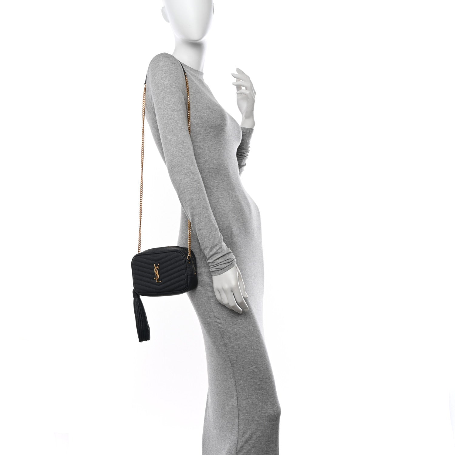 Saint Laurent Grain De Poudre Matelasse Monogram Mini Lou Camera Bag Dark Smog 3 of 10