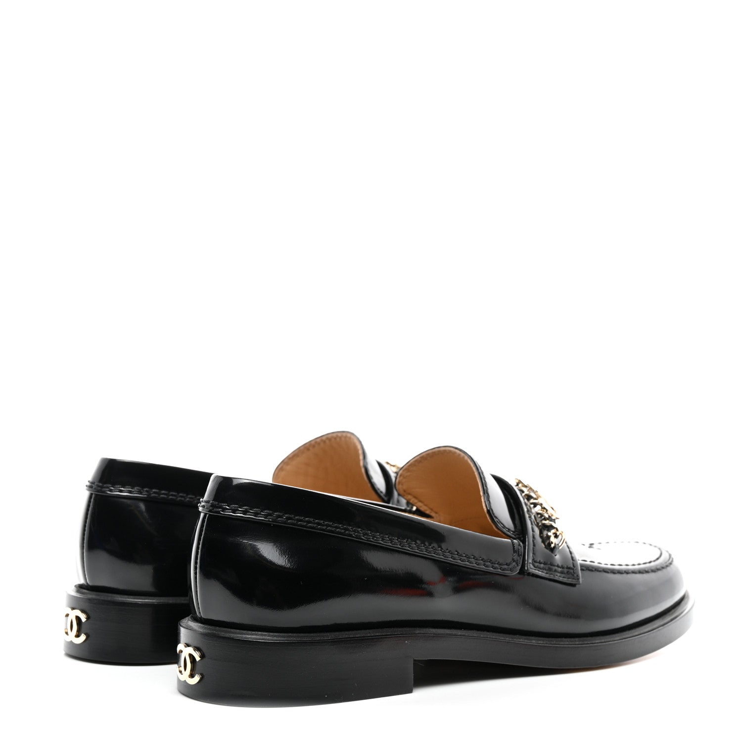 Chanel Shiny Calfskin Logo Loafers 40 Black 4 of 9
