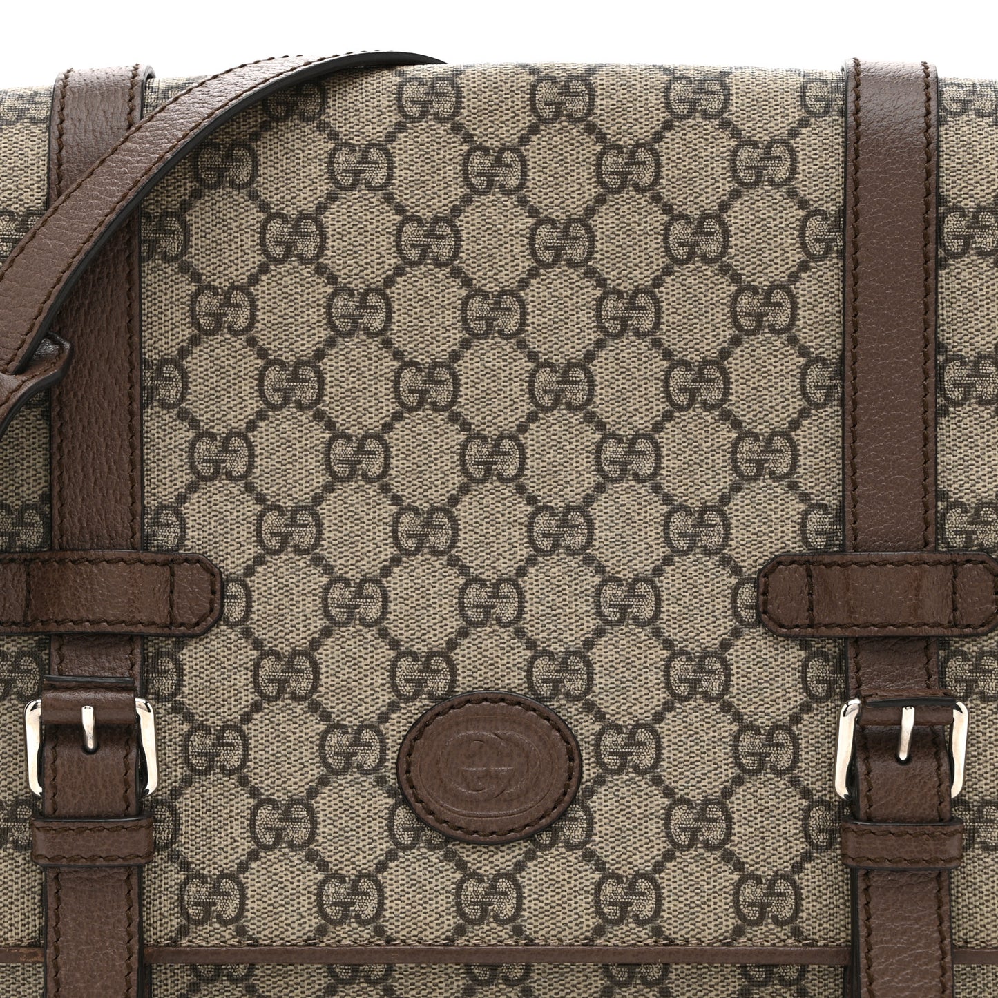 GG Supreme Monogram Textured Dollar Calfskin Retro Interlocking G Flap Messenger Bag Beige Ebony New Acero