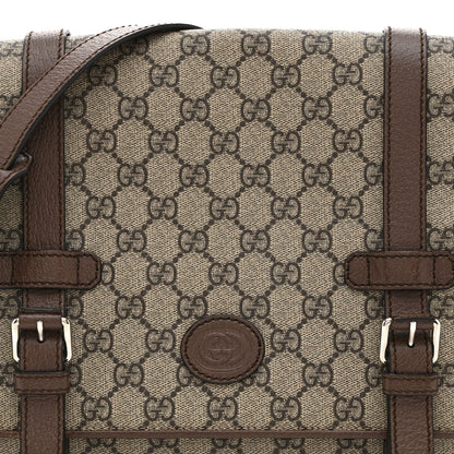 Gucci GG Supreme Monogram Textured Dollar Calfskin Retro Interlocking G Flap Messenger Bag Beige Ebony New Acero 9 of 11