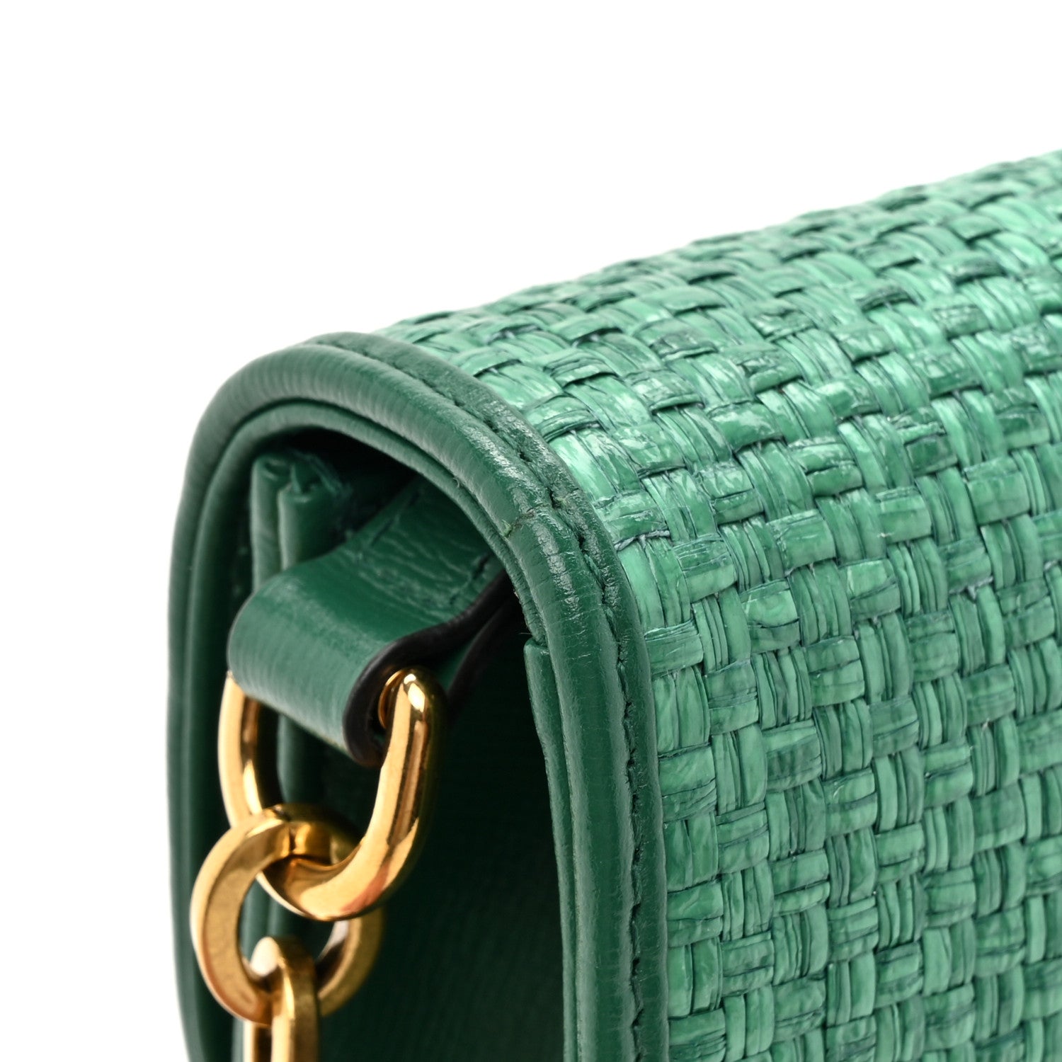 Gucci Straw Azalea Calfskin Mini Horsebit 1955 Chain Shoulder Bag Green Black 11 of 11
