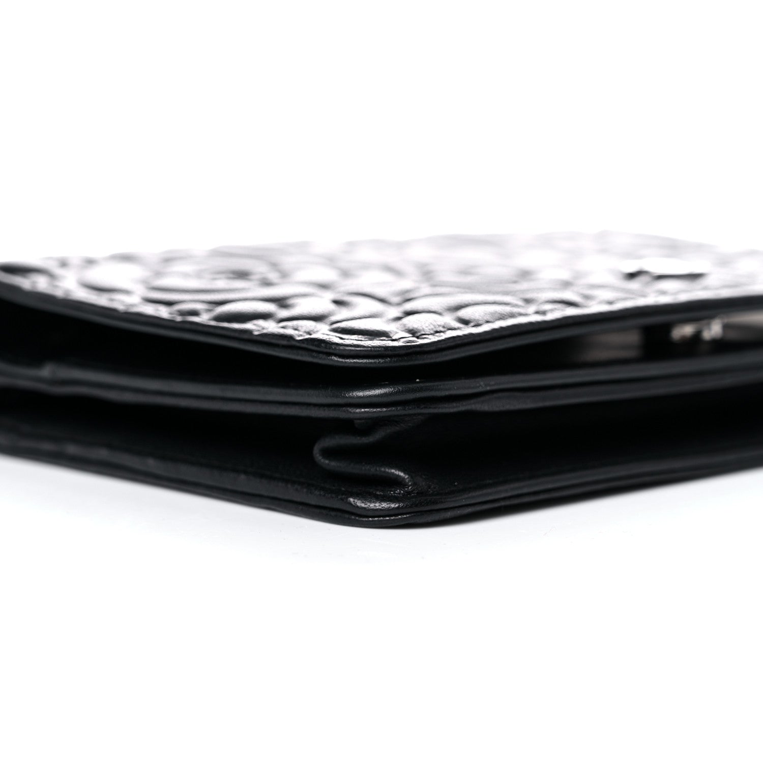 Chanel Lambskin Camellia Embossed Wallet on Chain WOC Black 9 of 14