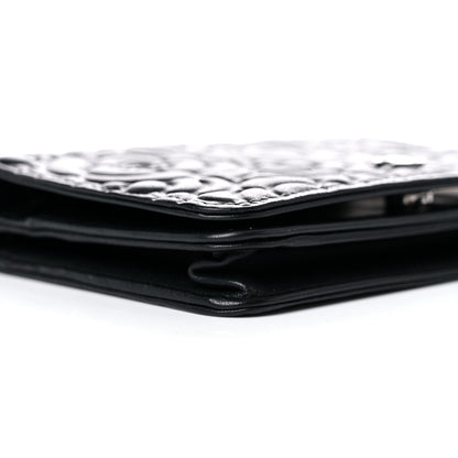 Chanel Lambskin Camellia Embossed Wallet on Chain WOC Black 9 of 14