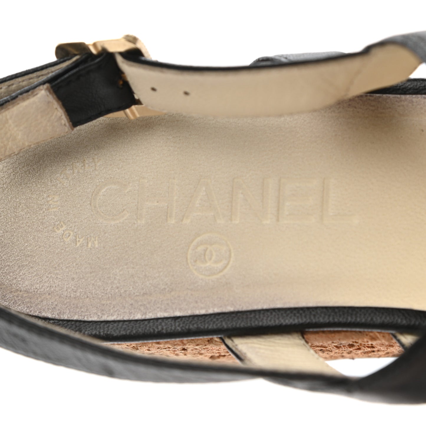 Lambskin Cork Pearl CC Platform Sandals 40 Black