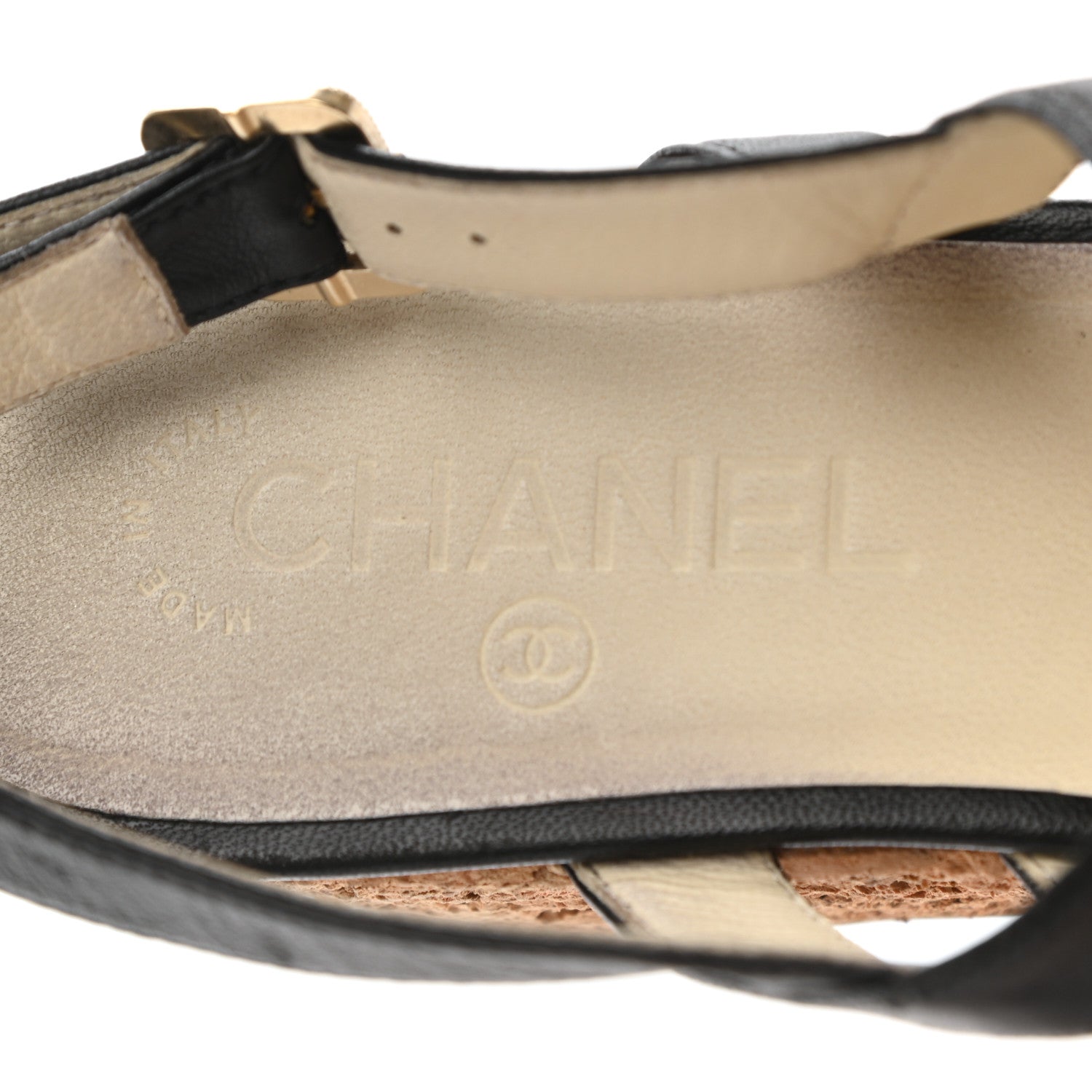 Chanel Lambskin Cork Pearl CC Platform Sandals 40 Black 8 of 9