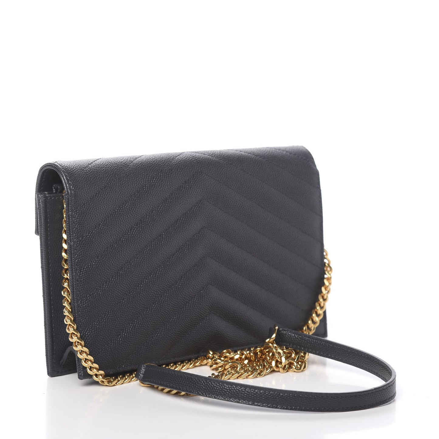 Grain De Poudre Matelasse Chevron Monogram Envelope Chain Wallet Dark Smog