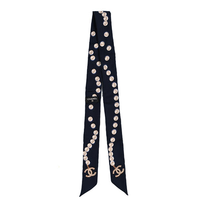Chanel Silk Pearl CC Slim Bandeau Scarf Dark Navy 2 of 4