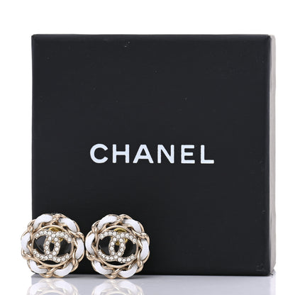 Chanel Crystal Lambskin Chain Around CC Earrings Light Gold White 5 of 5