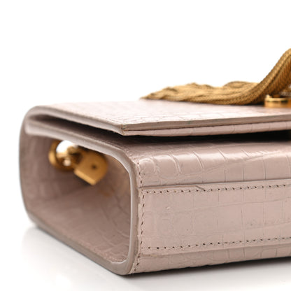 Saint Laurent Calfskin Crocodile Embossed Small Classic Monogram Kate Tassel Satchel Light Pink 8 of 13
