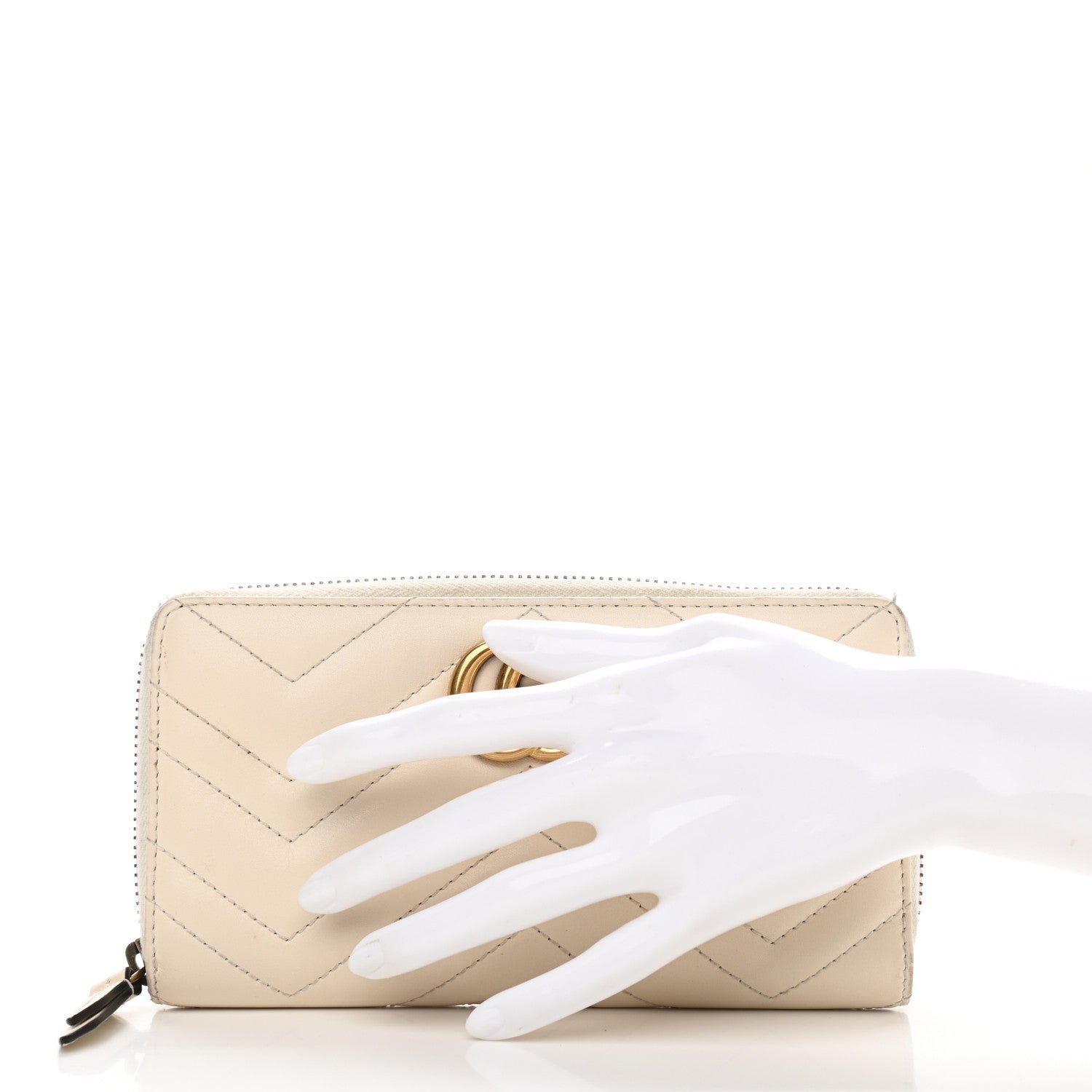 Gucci Calfskin Matelasse GG Marmont Zip Around Wallet White 2 of 12