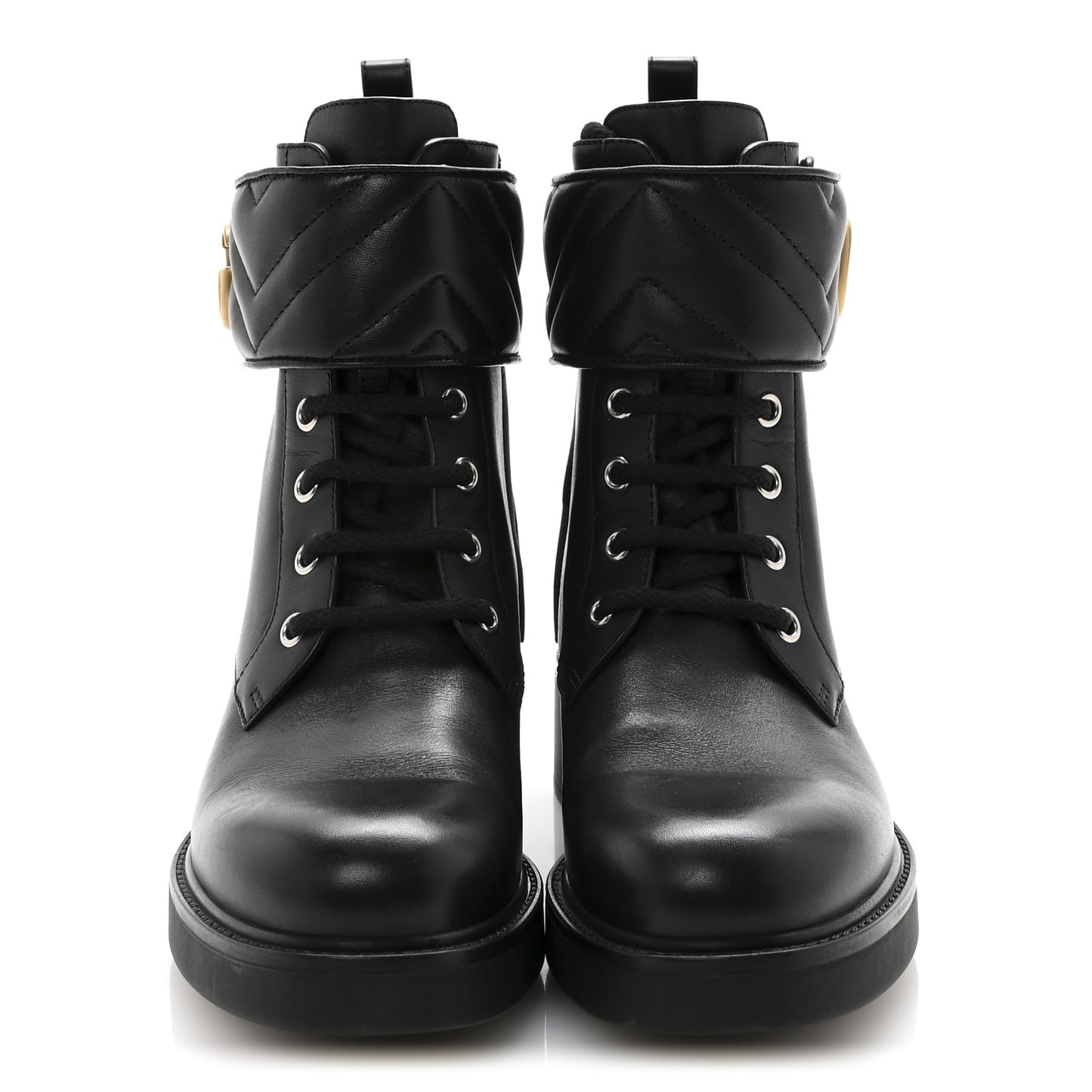 Flores Calfskin Nappa Matelasse GG 40mm Ankle Boots 37.5 Black