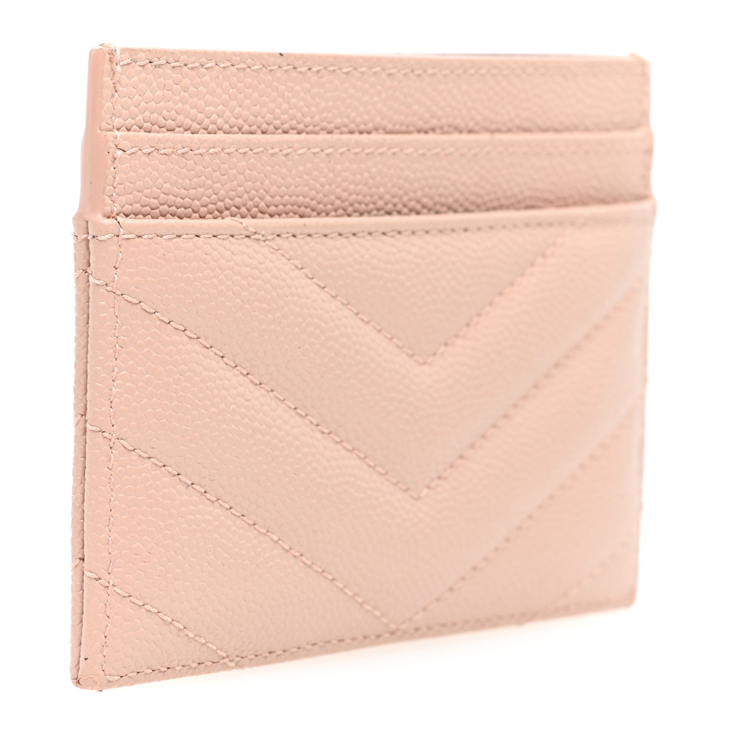 Saint Laurent Grain De Poudre Matelasse Chevron Monogram Credit Card Case Pale Pink 3 of 7