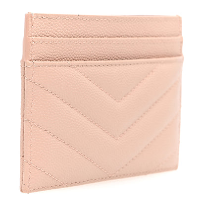 Saint Laurent Grain De Poudre Matelasse Chevron Monogram Credit Card Case Pale Pink 3 of 7