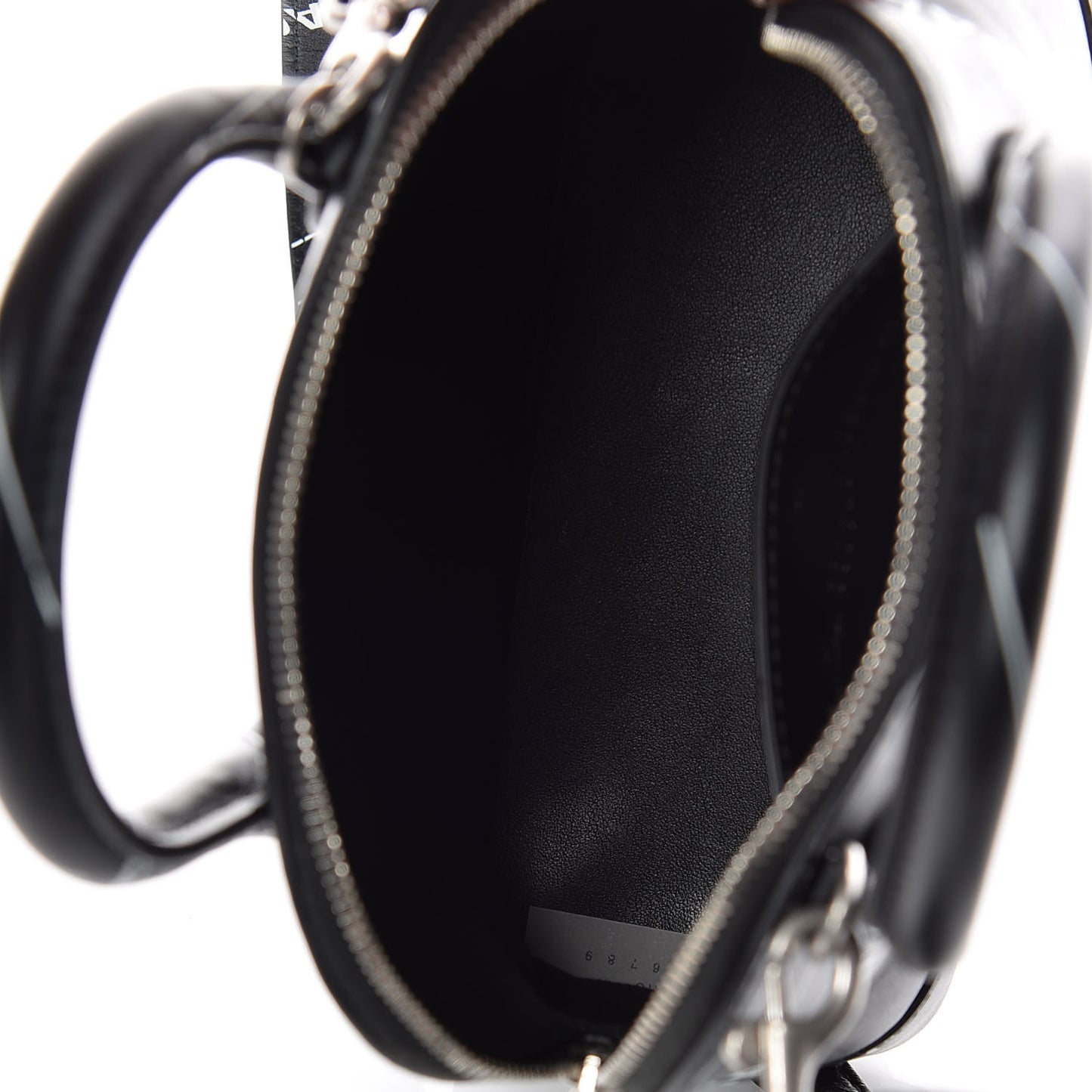Calfskin Logo Print XXS Ville Top Handle Bag Black White