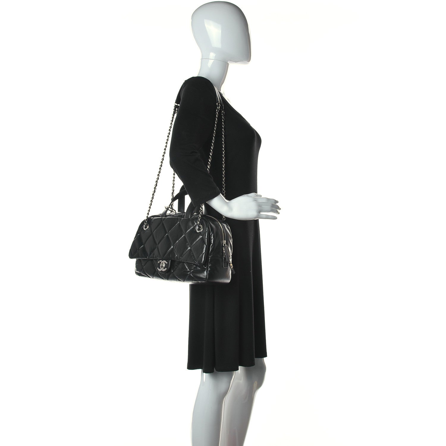 Chanel Aged Calfskin Quilted Small Express Bowling Bag Black 2 of 15