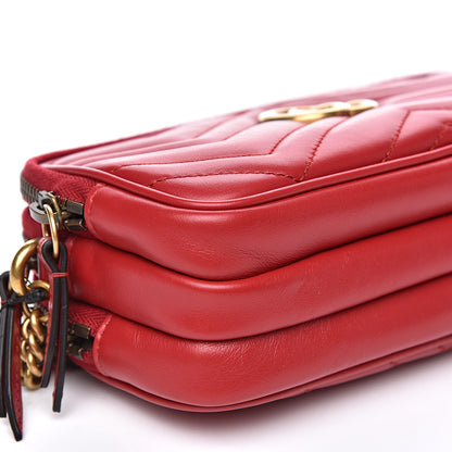 Gucci Calfskin Matelasse Mini GG Marmont Chain Crossbody Bag Hibiscus Red 11 of 13