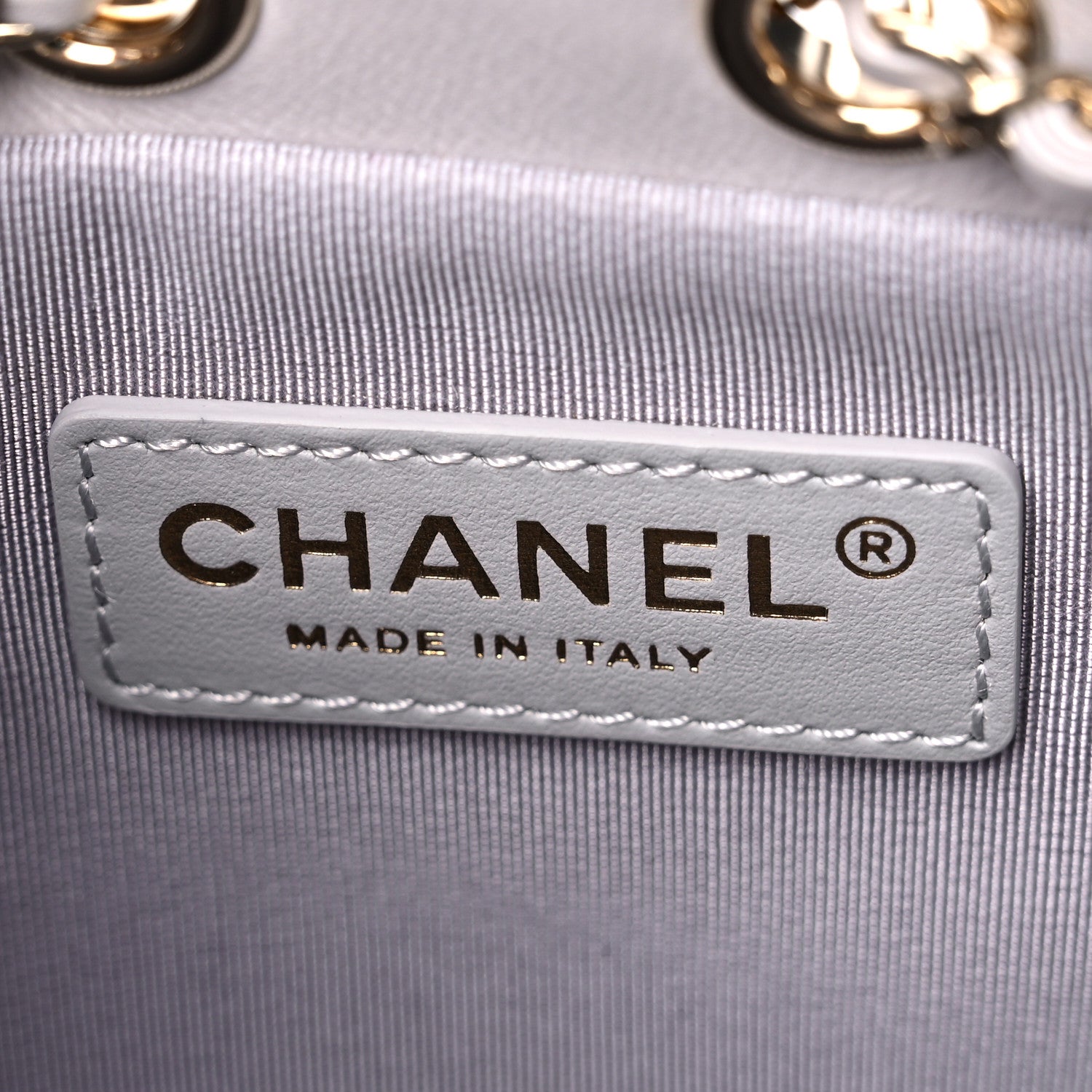 Chanel Calfskin Stitched Mini Drawstring CC Bag Light Grey 6 of 10