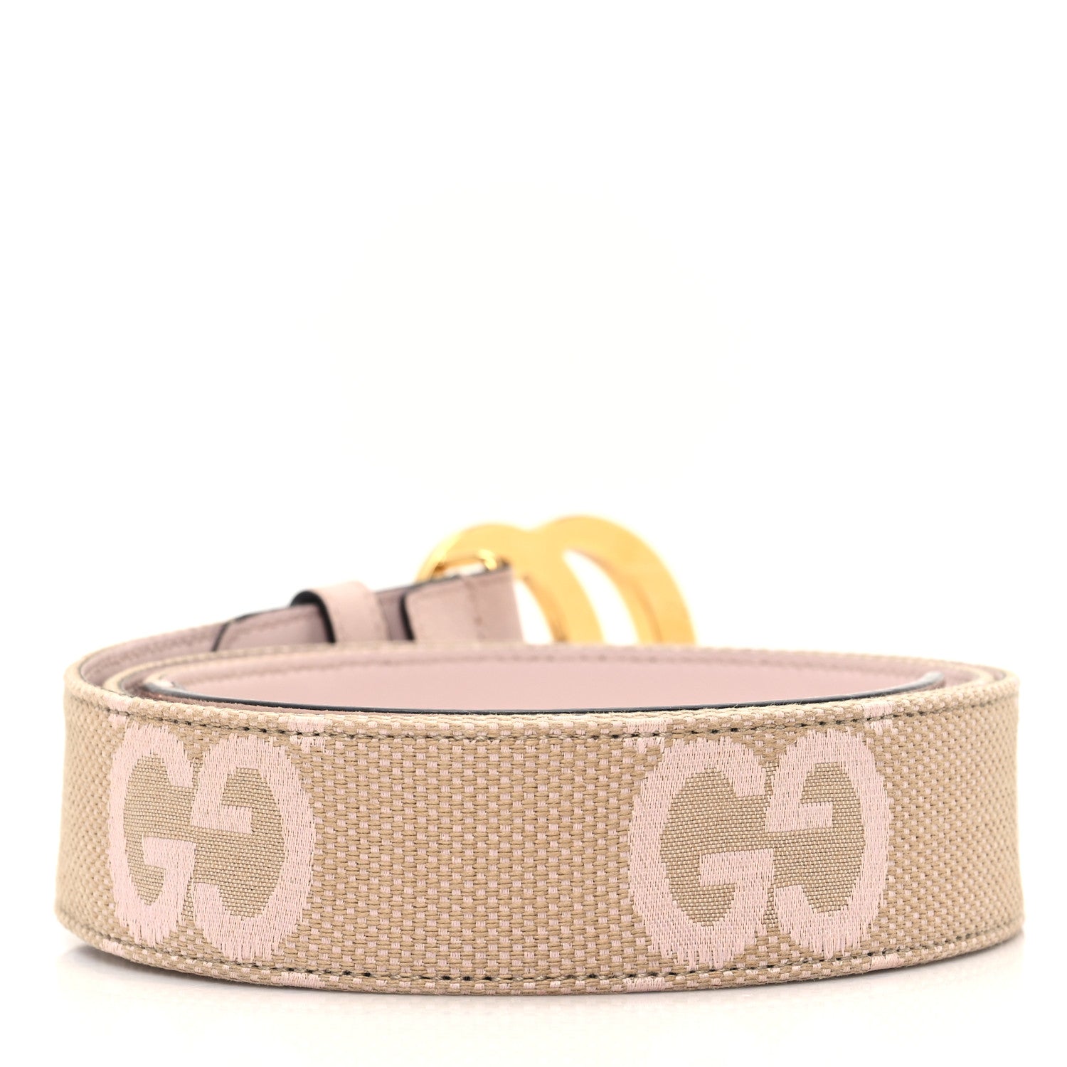 Gucci Monogram Jumbo GG Textured Dollar Calfskin Double G 40mm Belt 110 44 Camel Pink 2 of 4