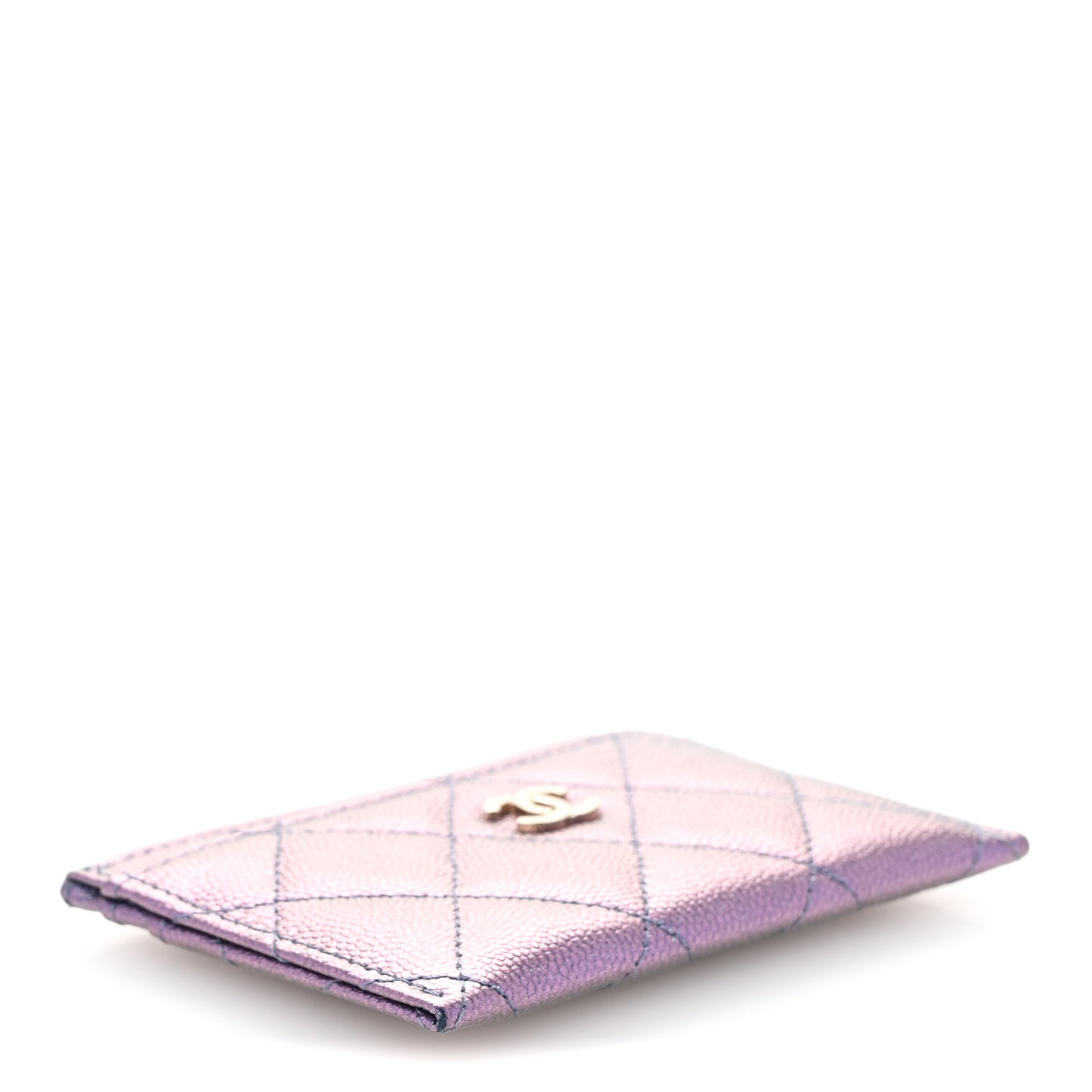 Iridescent Caviar Quilted Card Holder Dark Blue