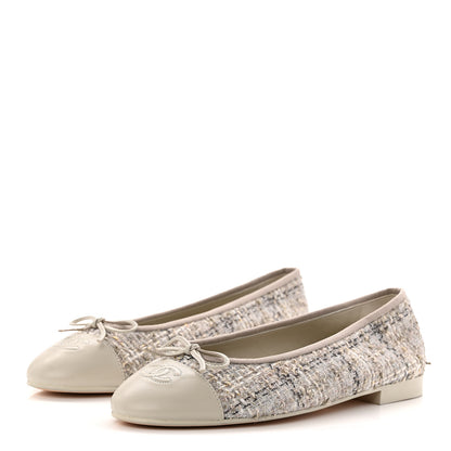 Chanel Tweed Lambskin Cap Toe Ballerina Flats 40 Grey Multicolor 4 of 9
