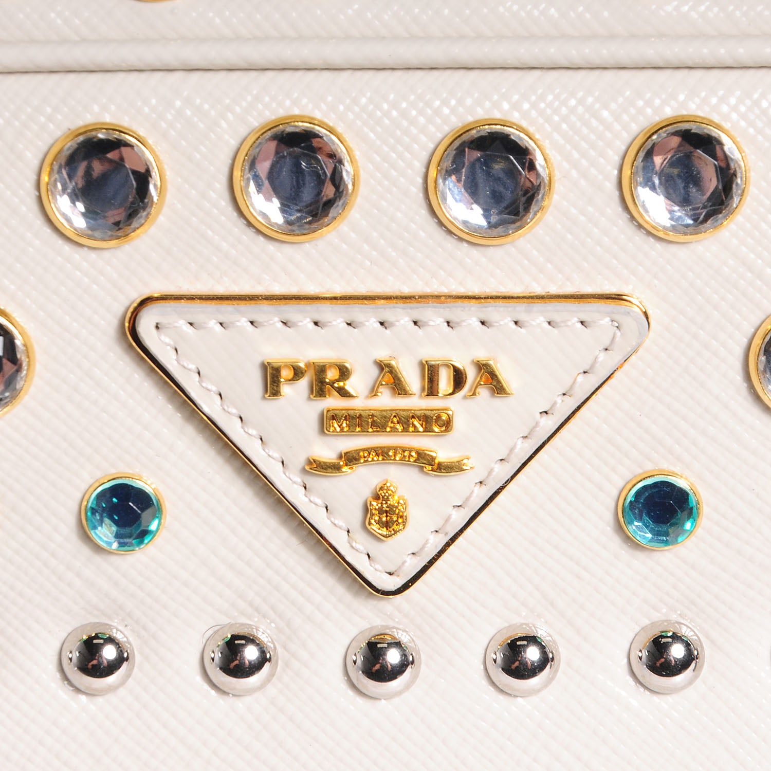 Prada Saffiano Vernice Crystal Pyramid Bag White 6 of 10
