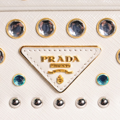 Prada Saffiano Vernice Crystal Pyramid Bag White 6 of 10