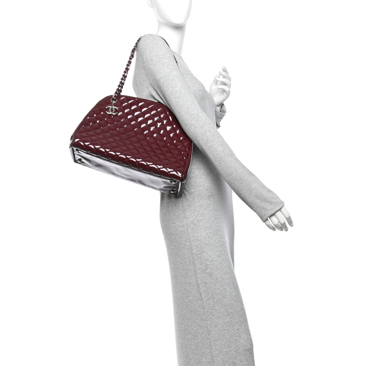 Patent Quilted Large Just Mademoiselle Bowling Bag Plum