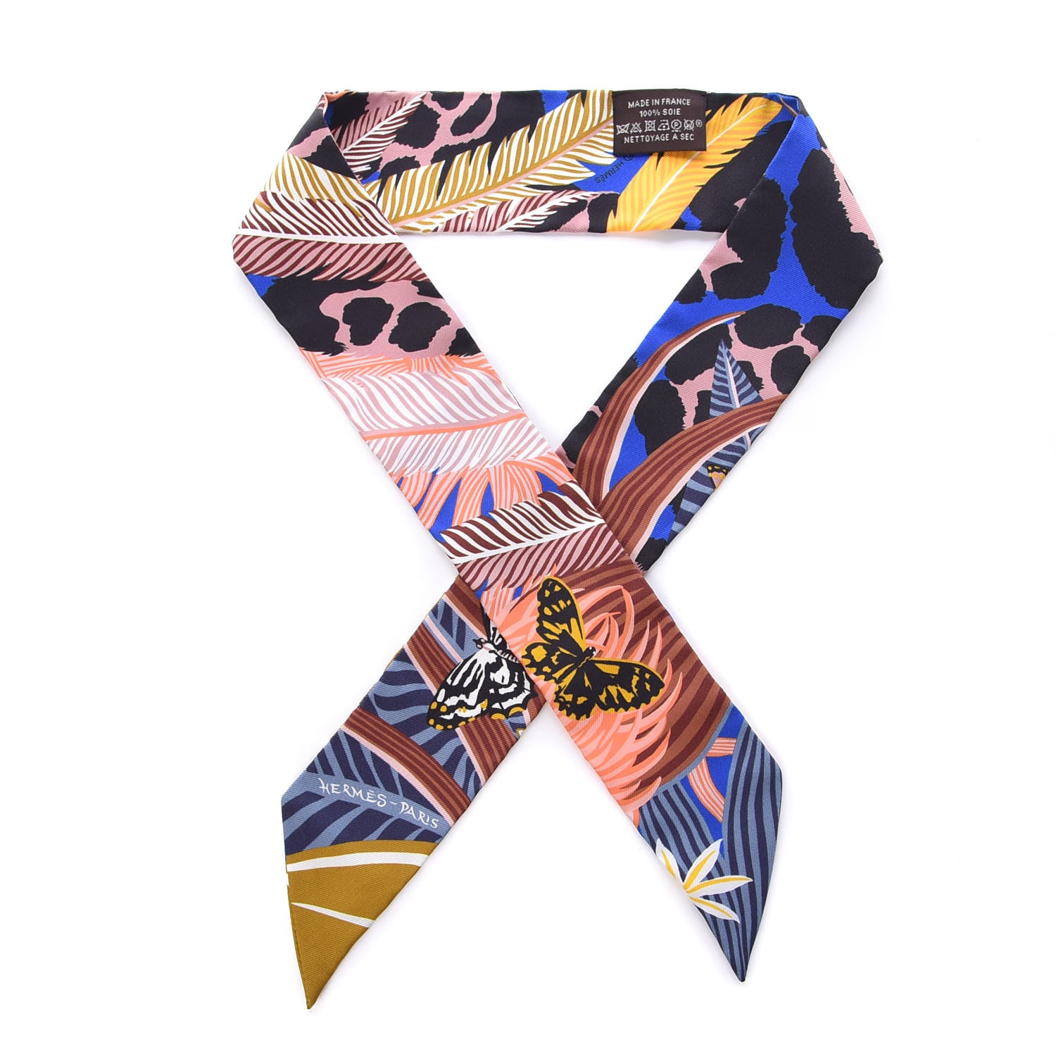 Hermes Silk Jaguar Quetzal Twilly Bleu Roy Brun Saumon 1 of 4