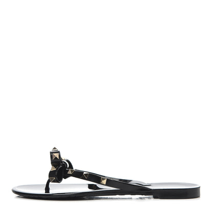 Valentino Garavani PVC Jelly Rockstud Bow Thong Sandals 38 Black 1 of 14