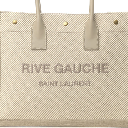 Saint Laurent Linen Calfskin Small Rive Gauche Tote Beige Sea Salt 8 of 10