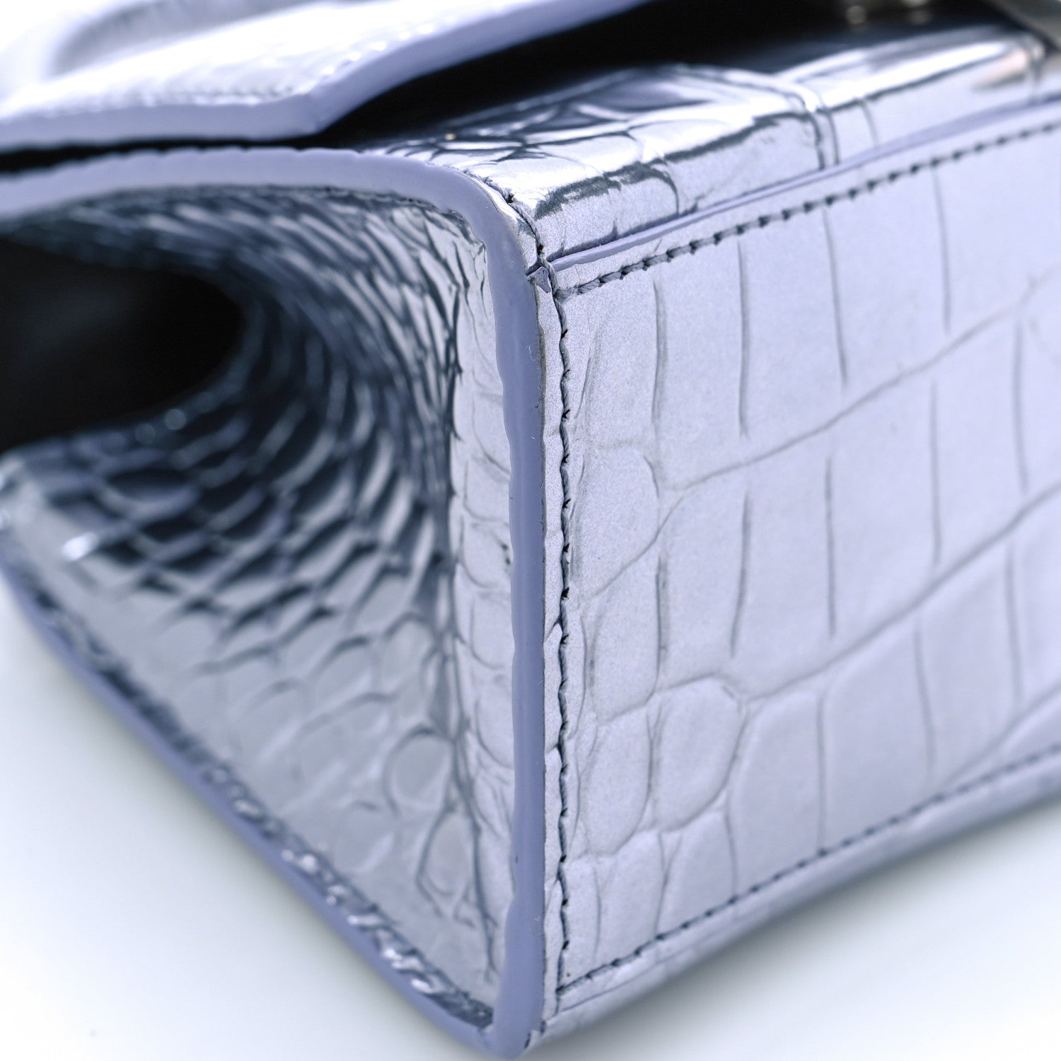 Balenciaga Metallic Calfskin Crocodile Embossed Hourglass Top Handle Bag XS Lilac 7 of 9