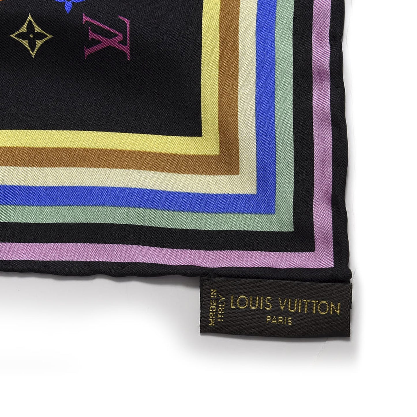 Silk Monogram Multicolor Square Scarf Black