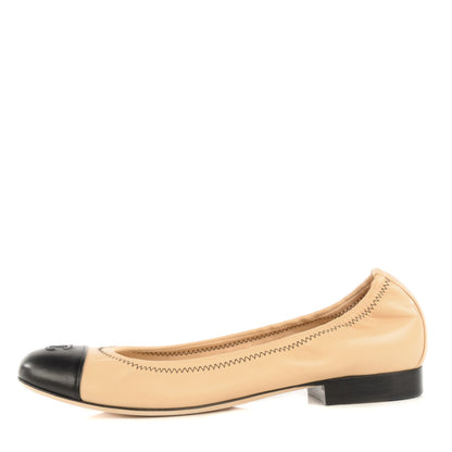 Chanel Lambskin Cap Toe Ballerina Flats 37 Beige Black 1 of 7