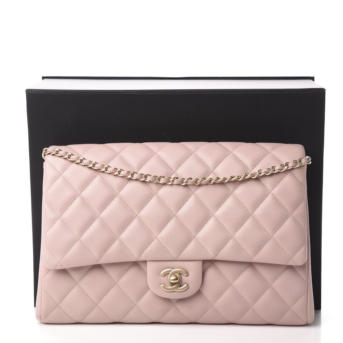 Lambskin Quilted Clutch With Chain Flap Light Pink