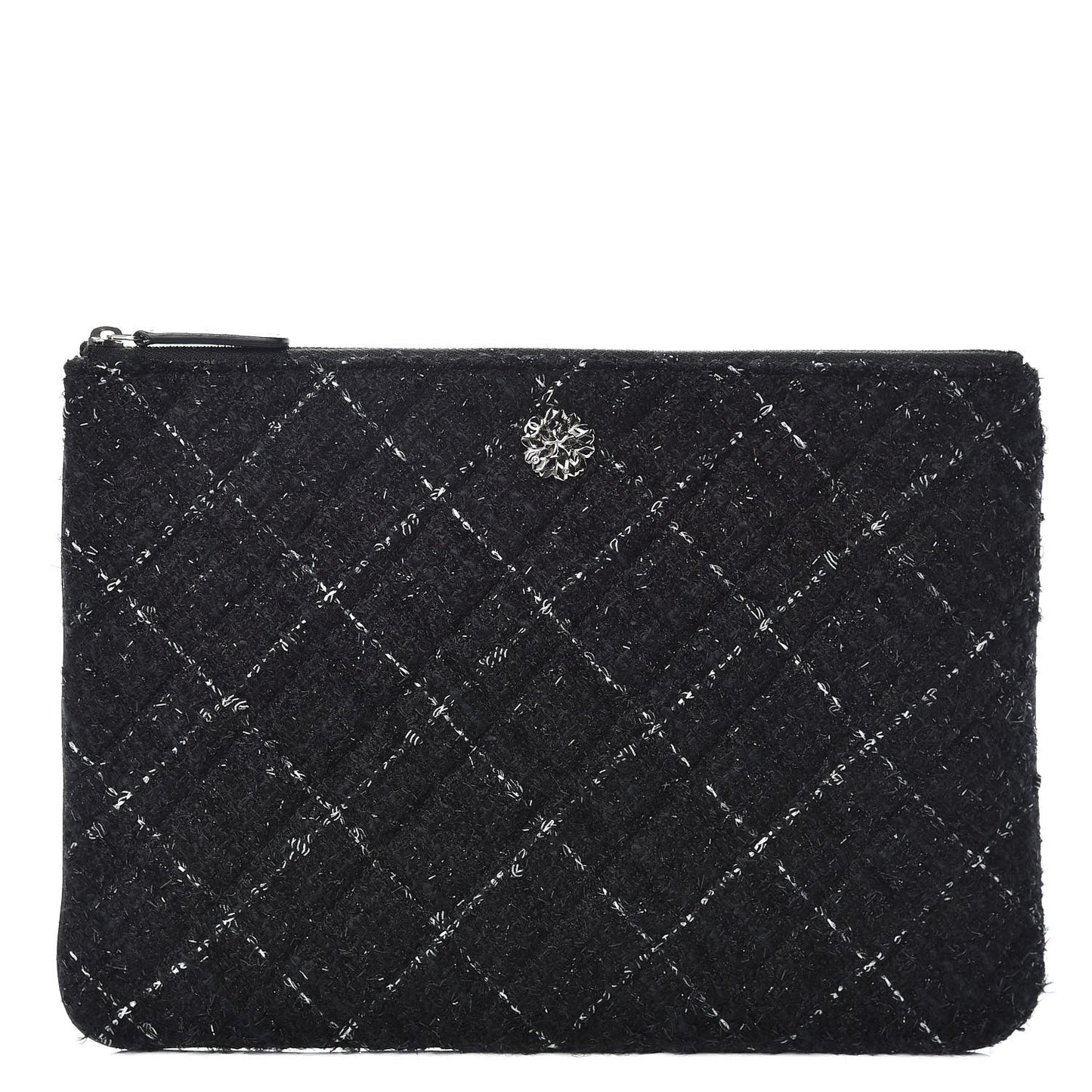 Tweed Lambskin Quilted Medium Cosmetic Case Black