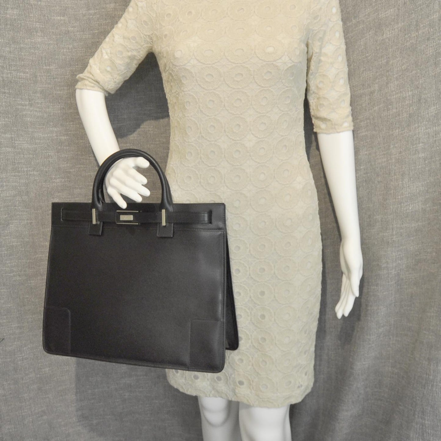 Leather Briefcase Work Bag Black